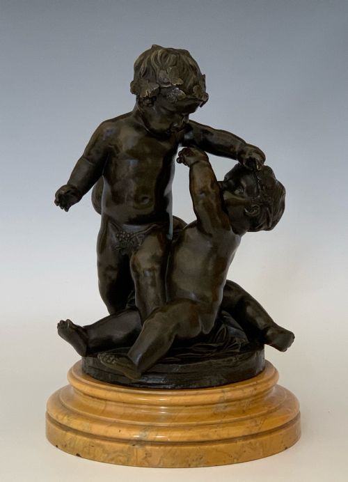 ANTIQUE PAIR OF FRENCH BRONZES CHERUBS FROLICKING - ADDITIONAL PHOTO 7