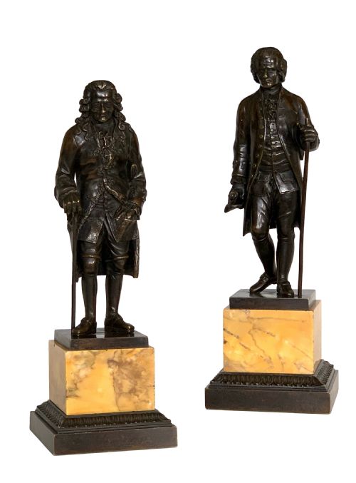 french restauration period bronze figures rousseau voltaire - CATEGORY: ANTIQUE SCULPTURES - DATED 19TH CENTURY