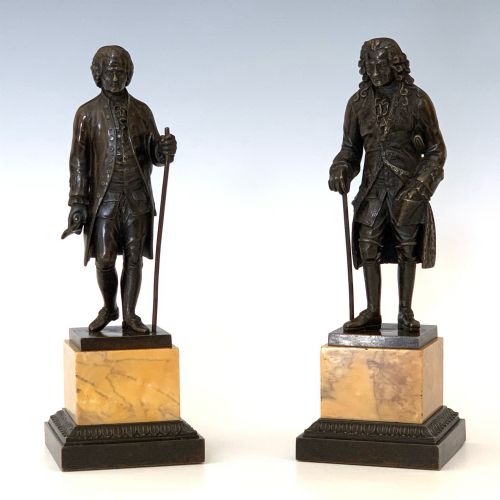 FRENCH RESTAURATION PERIOD BRONZE FIGURES ROUSSEAU VOLTAIRE - ADDITIONAL PHOTO 1