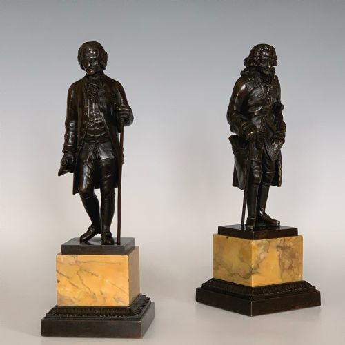 FRENCH RESTAURATION PERIOD BRONZE FIGURES ROUSSEAU VOLTAIRE - ADDITIONAL PHOTO 2