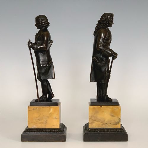 FRENCH RESTAURATION PERIOD BRONZE FIGURES ROUSSEAU VOLTAIRE - ADDITIONAL PHOTO 3