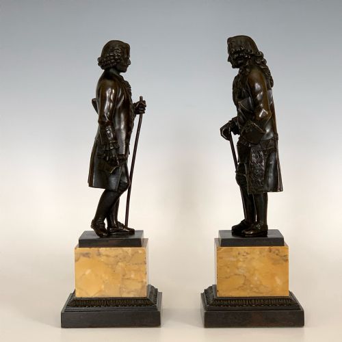 FRENCH RESTAURATION PERIOD BRONZE FIGURES ROUSSEAU VOLTAIRE - ADDITIONAL PHOTO 4