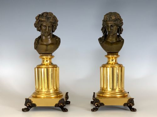 PAIR OF FRENCH 'GRAND TOUR' APOLLO BACCHUS BRONZE BUSTS - ADDITIONAL PHOTO 2
