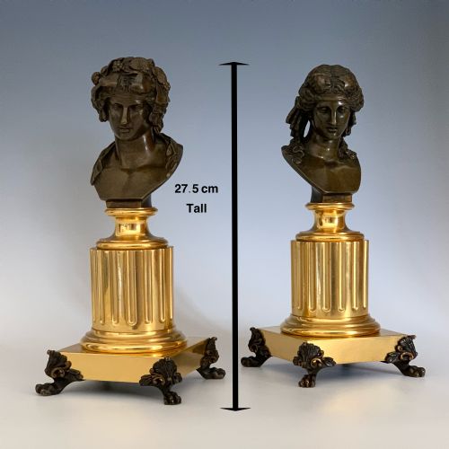 PAIR OF FRENCH 'GRAND TOUR' APOLLO BACCHUS BRONZE BUSTS - ADDITIONAL PHOTO 6