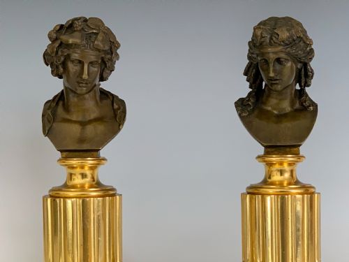 PAIR OF FRENCH 'GRAND TOUR' APOLLO BACCHUS BRONZE BUSTS - ADDITIONAL PHOTO 1