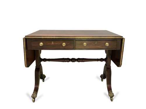 ANTIQUE REGENCY ROSEWOOD BRASS STRUNG SOFA TABLE - ADDITIONAL PHOTO 1
