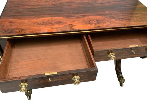 ANTIQUE REGENCY ROSEWOOD BRASS STRUNG SOFA TABLE - ADDITIONAL PHOTO 2