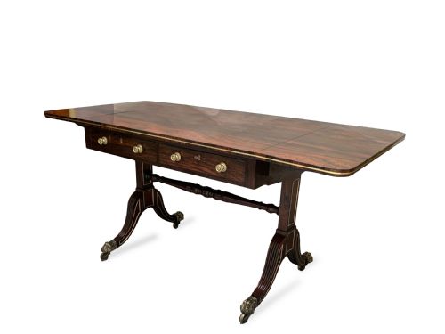 ANTIQUE REGENCY ROSEWOOD BRASS STRUNG SOFA TABLE - ADDITIONAL PHOTO 4