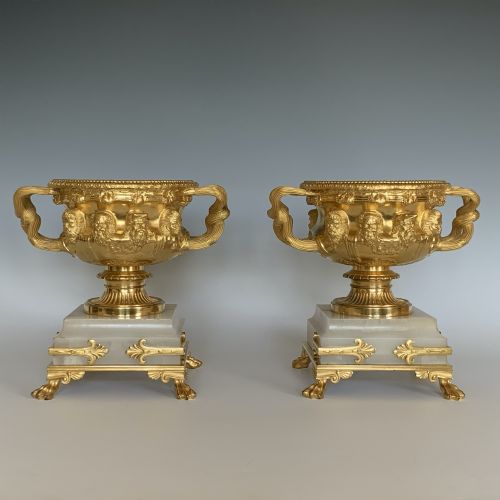 FINE PAIR OF ORMOLU ONYX ALBANI VASES BY GEORGES SERVANT - ADDITIONAL PHOTO 7