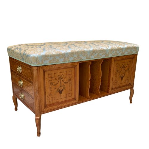 antique victorian satinwood marquetry duet seat - CATEGORY: ANTIQUE FURNITURE - DATED 1890