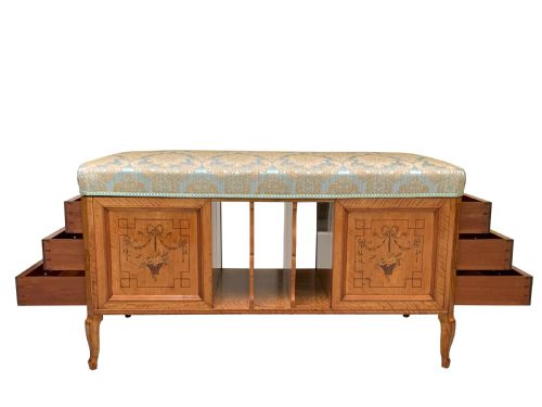ANTIQUE VICTORIAN SATINWOOD MARQUETRY DUET SEAT - ADDITIONAL PHOTO 1
