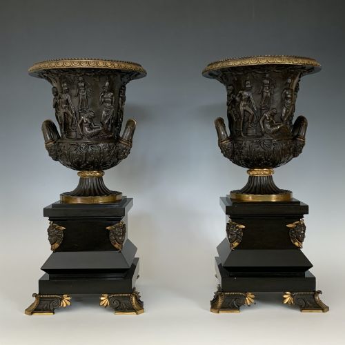 ANTIQUE 19TH CENTURY GRAND TOUR BRONZE MARBLE MEDICI VASES - ADDITIONAL PHOTO 1