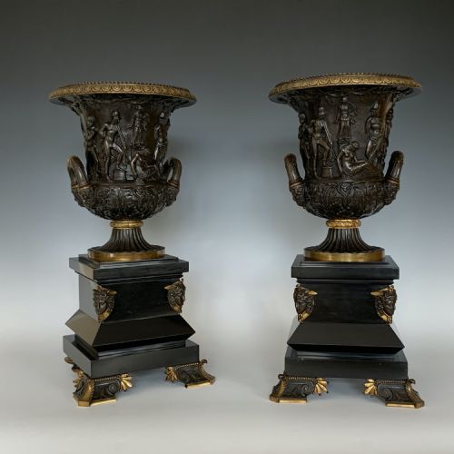 ANTIQUE 19TH CENTURY GRAND TOUR BRONZE MARBLE MEDICI VASES - ADDITIONAL PHOTO 2