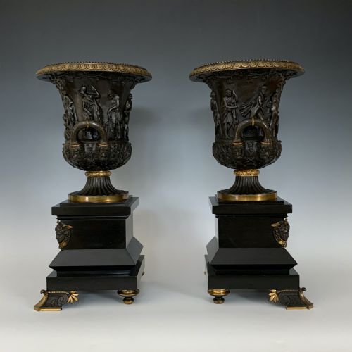 ANTIQUE 19TH CENTURY GRAND TOUR BRONZE MARBLE MEDICI VASES - ADDITIONAL PHOTO 9