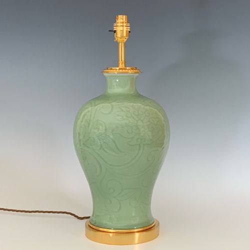 antique chinese celadon porcelain table lamp - CATEGORY: ANTIQUE LIGHTING - DATED 1920