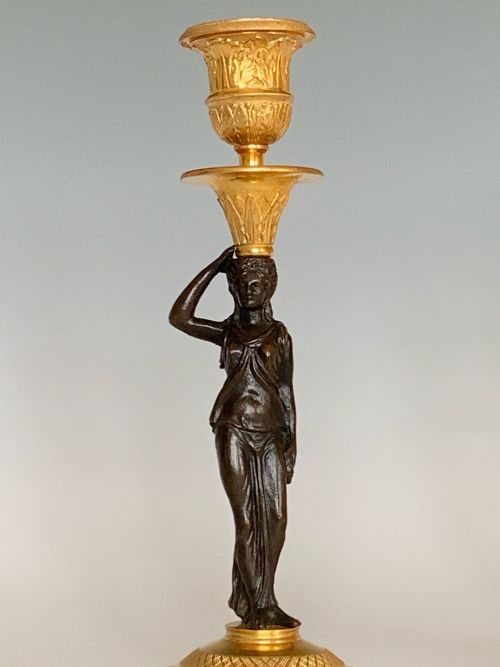 FRENCH EMPIRE PERIOD ORMOLU BRONZE CANDLESTICKS - ADDITIONAL PHOTO 1
