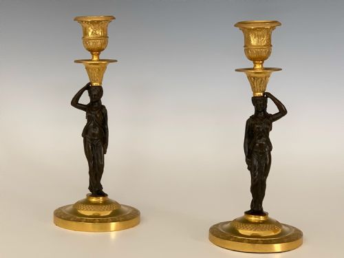FRENCH EMPIRE PERIOD ORMOLU BRONZE CANDLESTICKS - ADDITIONAL PHOTO 3