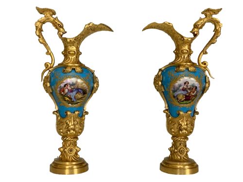 napoleon iii ormolu sevres porcelain ewers - CATEGORY: ANTIQUE CERAMICS - DATED 19TH CENTURY