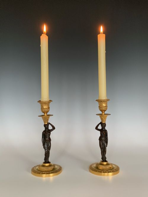 FRENCH EMPIRE PERIOD ORMOLU BRONZE CANDLESTICKS - ADDITIONAL PHOTO 6