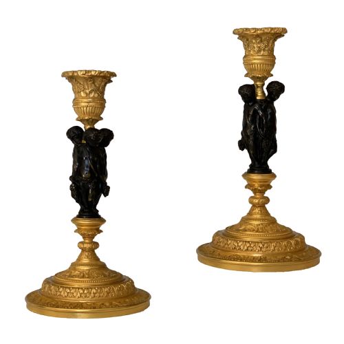 fine pair of french ormolu candlesticks - CATEGORY: ANTIQUE LIGHTING - DATED 19TH CENTURY