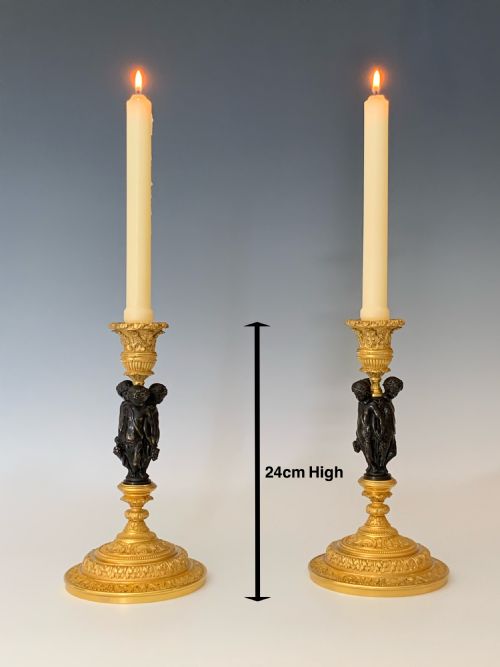 FINE PAIR OF FRENCH ORMOLU CANDLESTICKS - ADDITIONAL PHOTO 1
