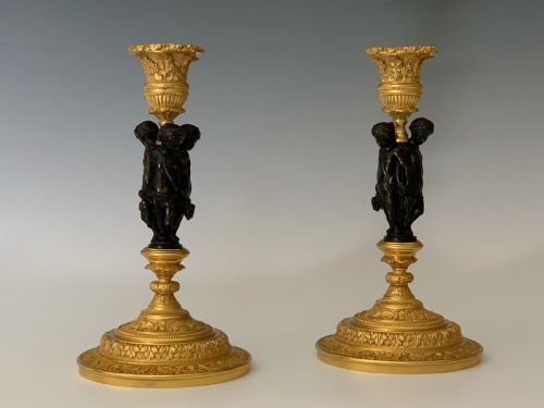 FINE PAIR OF FRENCH ORMOLU CANDLESTICKS - ADDITIONAL PHOTO 4