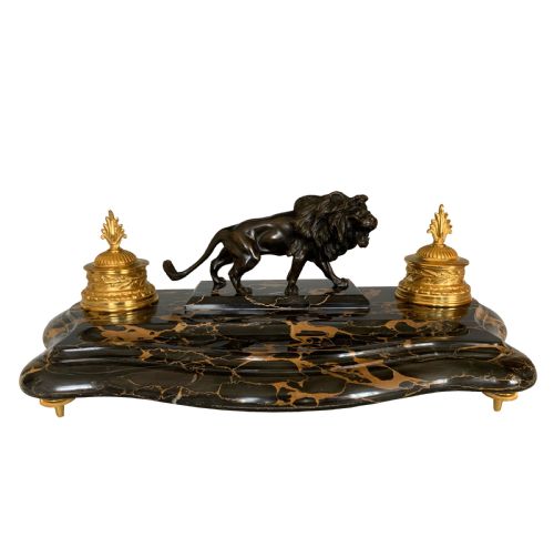 french ormolu marble patinated bronze ink well encrier - CATEGORY: ANTIQUE MISCELLANEOUS - DATED VICTORIAN
