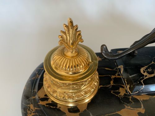 FRENCH ORMOLU MARBLE PATINATED BRONZE INK WELL ENCRIER - ADDITIONAL PHOTO 3