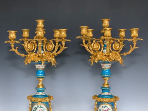 NAPOLEON III ORMOLU MOUNTED SEVRES STYLE PORCELAIN CANDELABRA - ADDITIONAL PHOTO 1