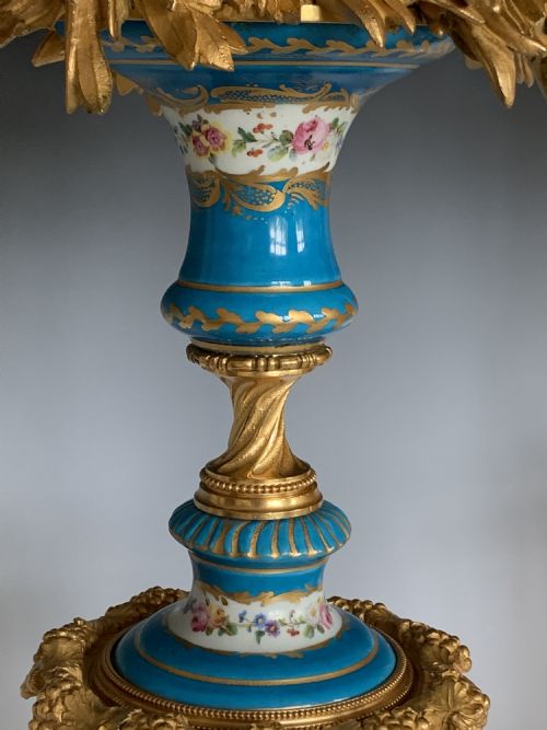 NAPOLEON III ORMOLU MOUNTED SEVRES STYLE PORCELAIN CANDELABRA - ADDITIONAL PHOTO 4
