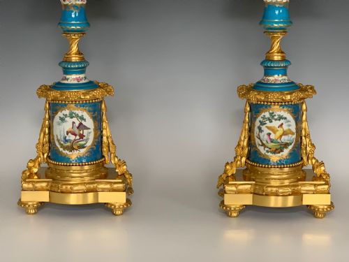 NAPOLEON III ORMOLU MOUNTED SEVRES STYLE PORCELAIN CANDELABRA - ADDITIONAL PHOTO 5