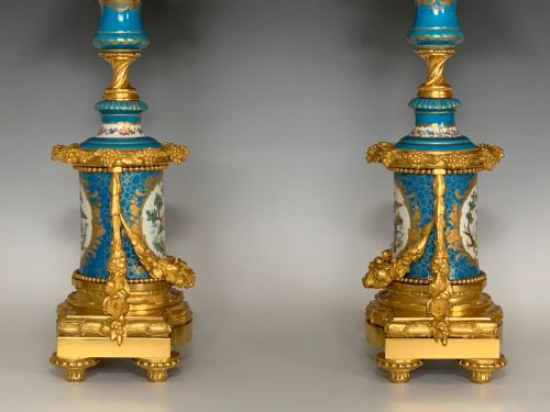 NAPOLEON III ORMOLU MOUNTED SEVRES STYLE PORCELAIN CANDELABRA - ADDITIONAL PHOTO 7