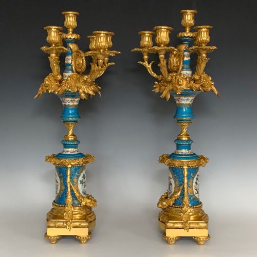 NAPOLEON III ORMOLU MOUNTED SEVRES STYLE PORCELAIN CANDELABRA - ADDITIONAL PHOTO 8