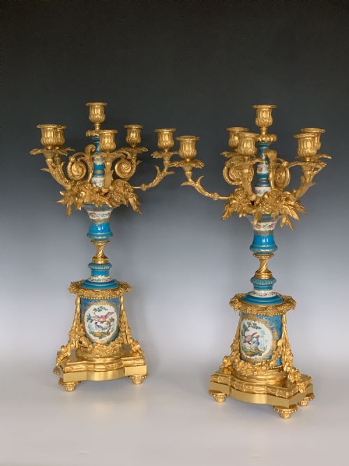NAPOLEON III ORMOLU MOUNTED SEVRES STYLE PORCELAIN CANDELABRA - ADDITIONAL PHOTO 9