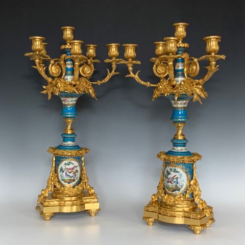 NAPOLEON III ORMOLU MOUNTED SEVRES STYLE PORCELAIN CANDELABRA - ADDITIONAL PHOTO 10