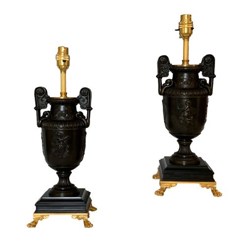 PAIR OF VICTORIAN BRONZE TABLE LAMPS - ADDITIONAL PHOTO 1