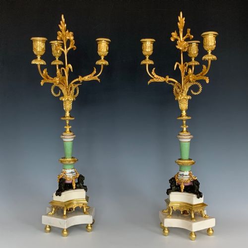NAPOLEON III FRENCH PORCELAIN ORMOLU MOUNTED CANDELABRA - ADDITIONAL PHOTO 1