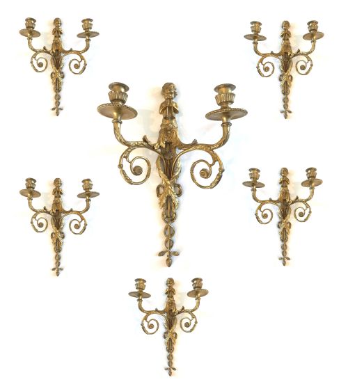 set of six louis xvi style wall sconces after jean haure - CATEGORY: ANTIQUE LIGHTING - DATED 1900