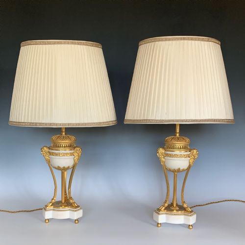 pair of 19th century ormolu marble french table lamps - CATEGORY: ANTIQUE LIGHTING - DATED 1880