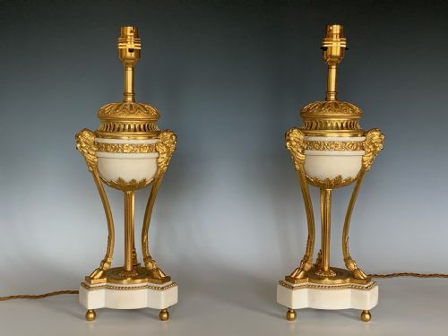 PAIR OF 19TH CENTURY ORMOLU MARBLE FRENCH TABLE LAMPS - ADDITIONAL PHOTO 2