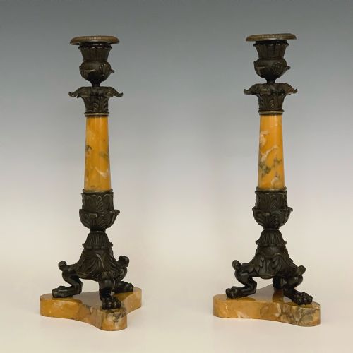 PAIR OF CHARLES X SIENNA MARBLE BRONZE CANDLESTICKS - ADDITIONAL PHOTO 1