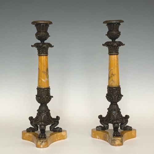 PAIR OF CHARLES X SIENNA MARBLE BRONZE CANDLESTICKS - ADDITIONAL PHOTO 2