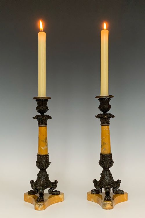 PAIR OF CHARLES X SIENNA MARBLE BRONZE CANDLESTICKS - ADDITIONAL PHOTO 3