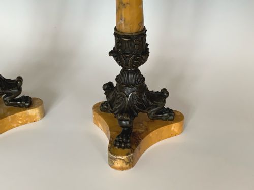 PAIR OF CHARLES X SIENNA MARBLE BRONZE CANDLESTICKS - ADDITIONAL PHOTO 5