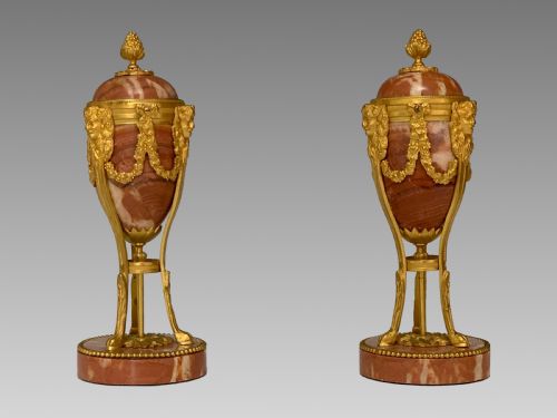 PAIR OF LOUIS XVI STYLE FRENCH MARBLE ORMOLU CASSOLETTES - ADDITIONAL PHOTO 1