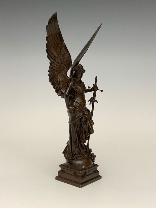 ANTIQUE FRENCH BRONZE BY JULES COUTAN LA PAIX PEACE - ADDITIONAL PHOTO 5