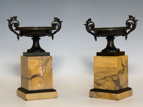 ANTIQUE PAIR OF FRENCH BRONZE MARBLE TAZZAS - ADDITIONAL PHOTO 5