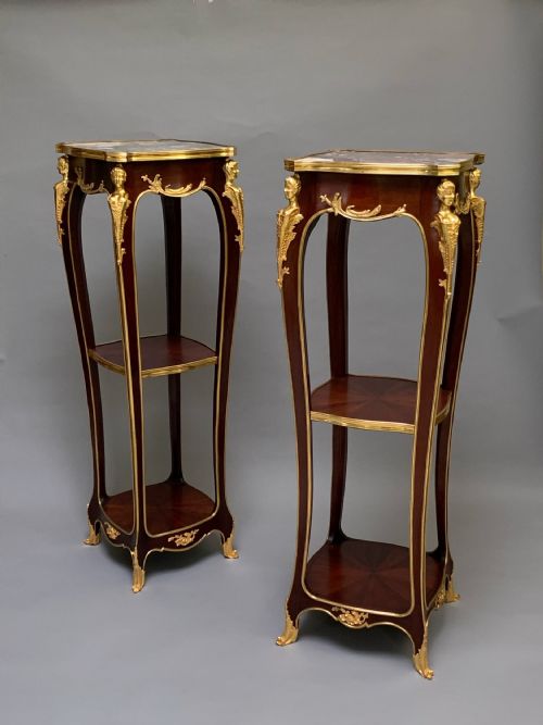 BELLE EPOQUE MAHOGANY ORMOLU TORCHERES MOUNTS BY MAISON MOTTHEAU RETAILED BY JEWELL - ADDITIONAL PHOTO 5