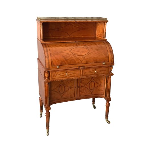 victorian satinwood sheraton style cylinder bureau henry samuel - CATEGORY: ANTIQUE BUREAU - DATED 1890
