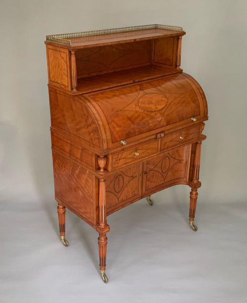 VICTORIAN SATINWOOD SHERATON STYLE CYLINDER BUREAU HENRY SAMUEL - ADDITIONAL PHOTO 1